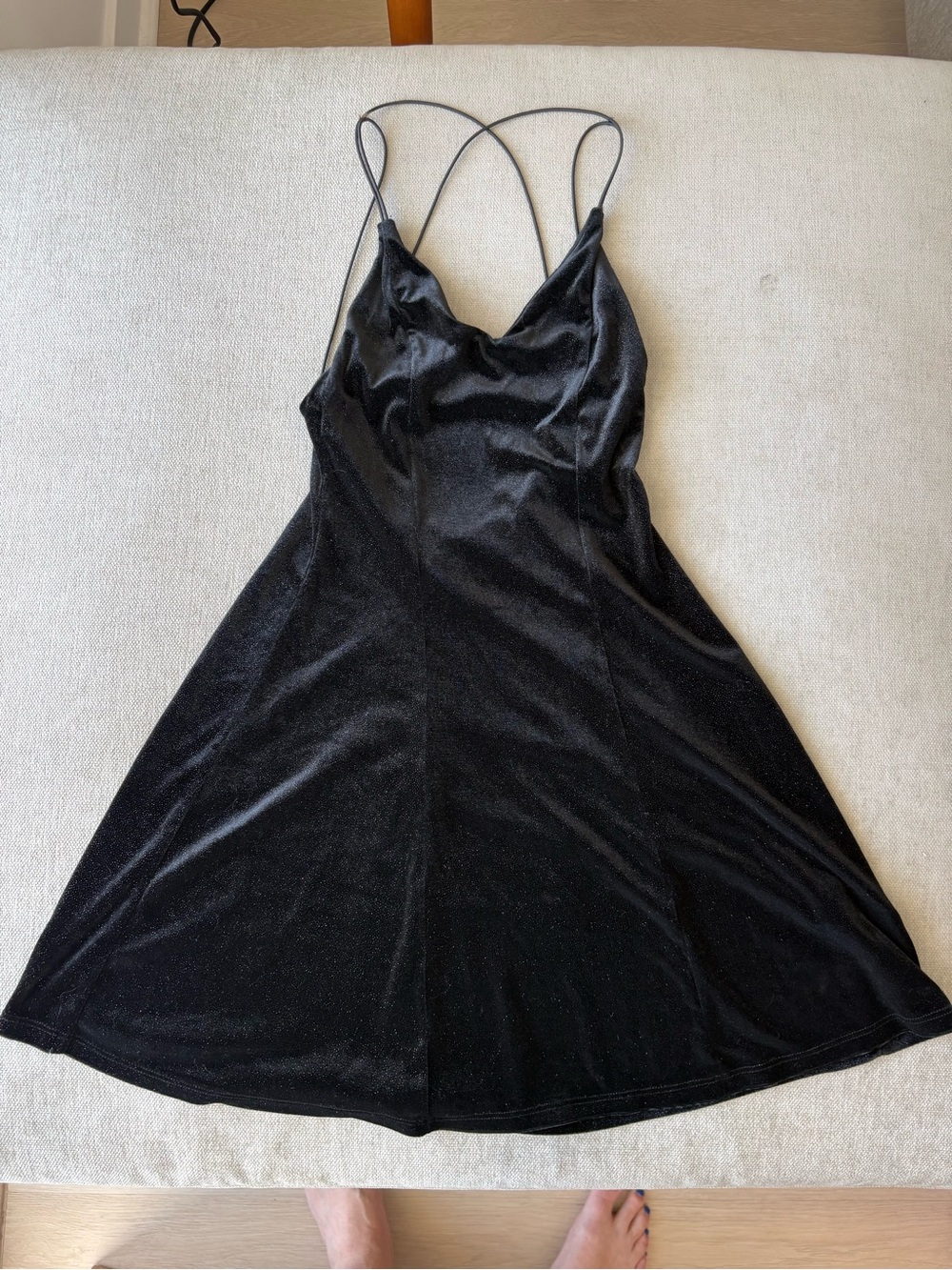 H&M Black Velvet-Look Cowl Neck Spaghetti Strap Mini Dress